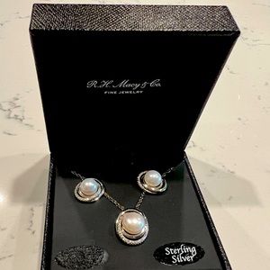 🤍✨Sterling Silver Pearl Earrings & Necklace Set 🤍✨